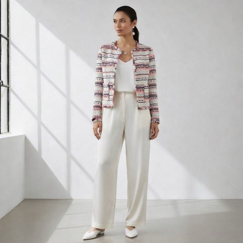 Belle Vere by Anthropologie Tweed Fringe Crop Jacket XS | Parisian Chic